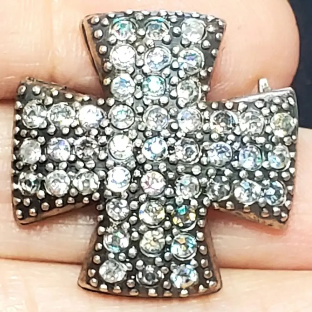 Clear Rhinestone Cross Silver Tone  Vtg Unsigned 1